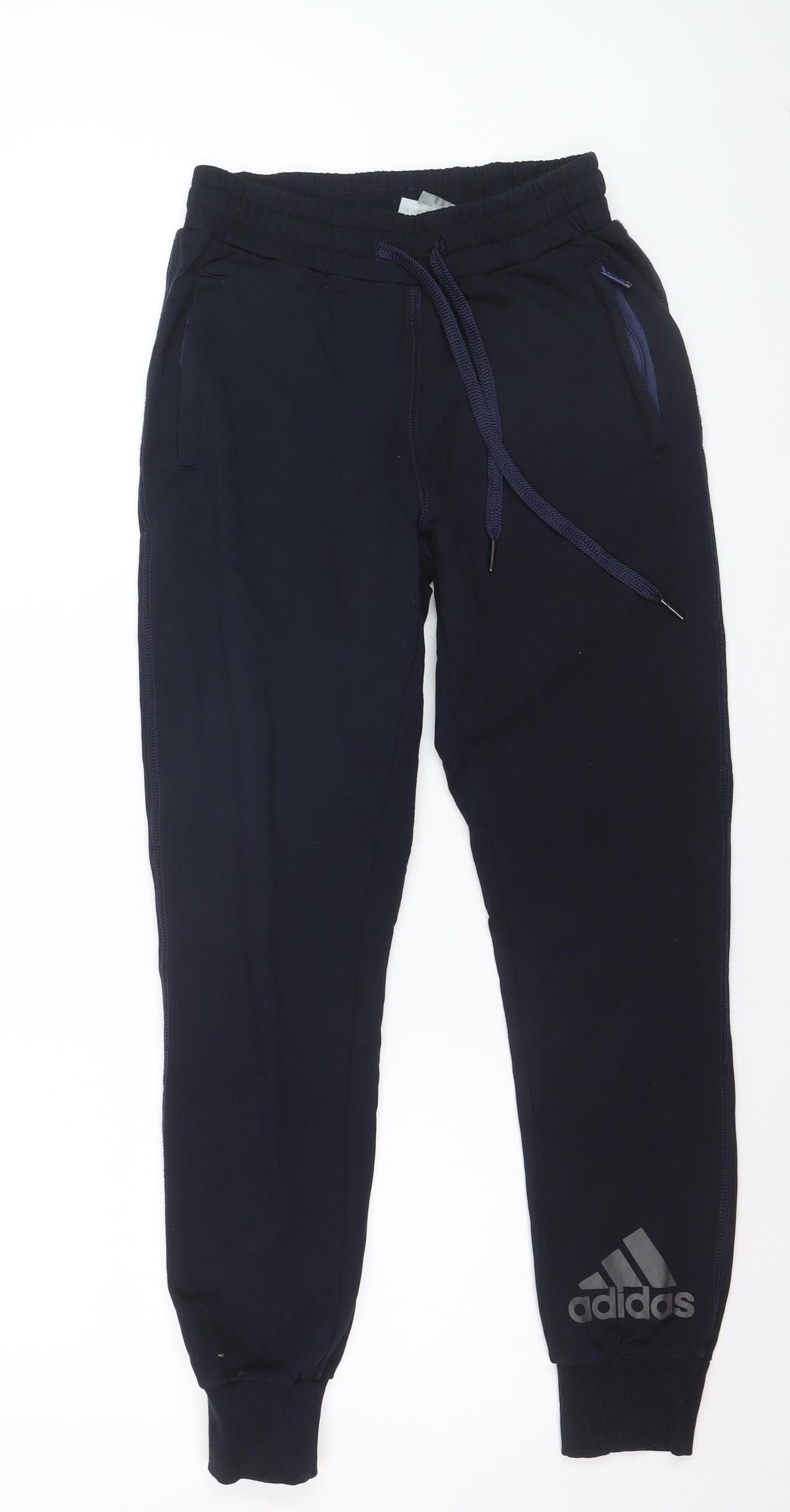 Adidas Boys Blue Jogger Activewear Trousers L Cotton Fleece