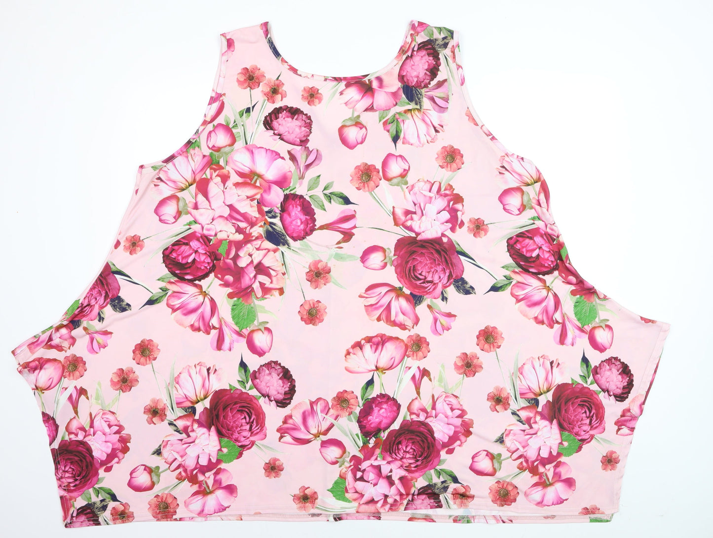 Yours Clothing Women’s Pink Floral Sleeveless Plus Size 26 Jersey Tank Top