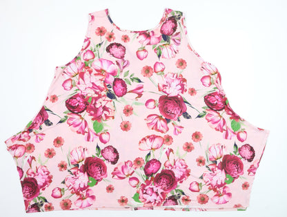 Yours Clothing Women’s Pink Floral Sleeveless Plus Size 26 Jersey Tank Top