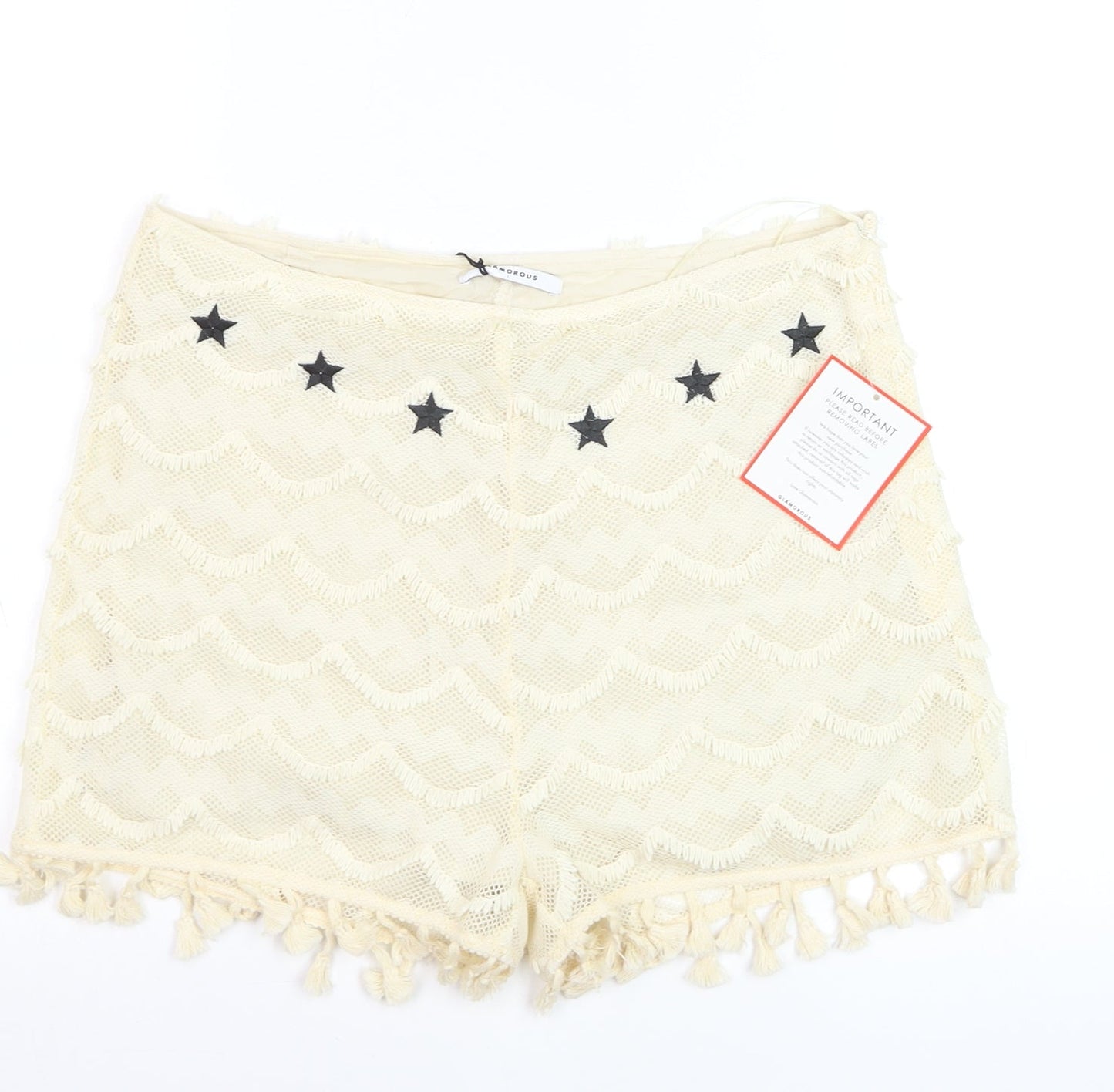 Glamorous Women Ivory Tasselled Lace Shorts Lined Size L