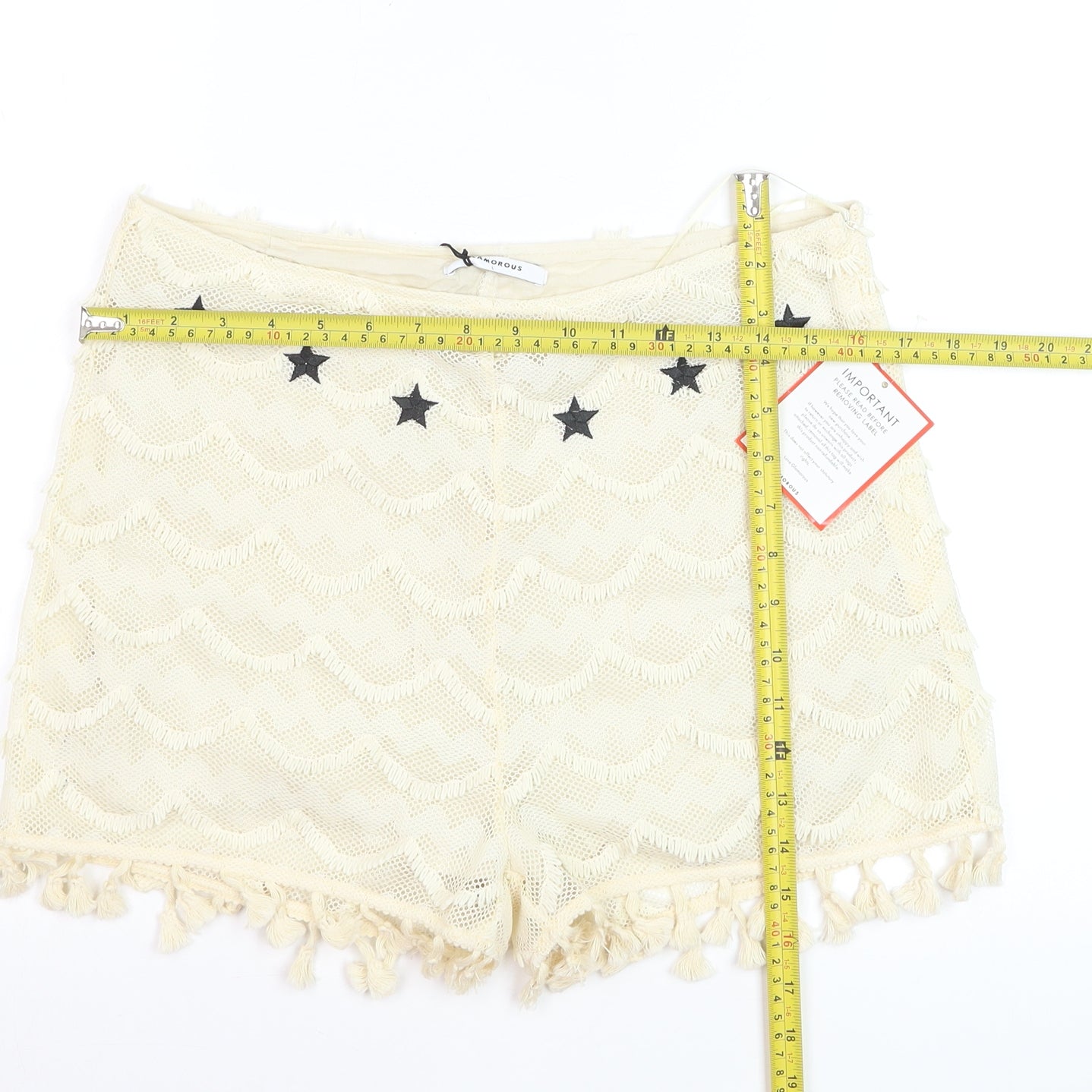 Glamorous Women Ivory Tasselled Lace Shorts Lined Size L