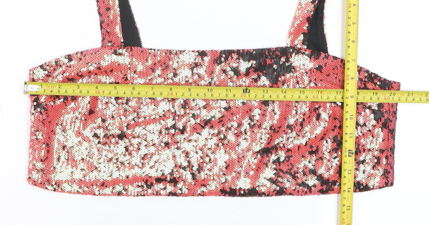 ASOS Women’s Pink Sequin Cropped Tank Top Size 16 Party Wear