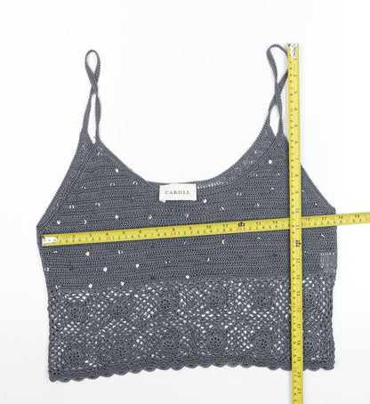 Caroll Women’s Grey Crochet Sequin Cropped Tank Top Size 16