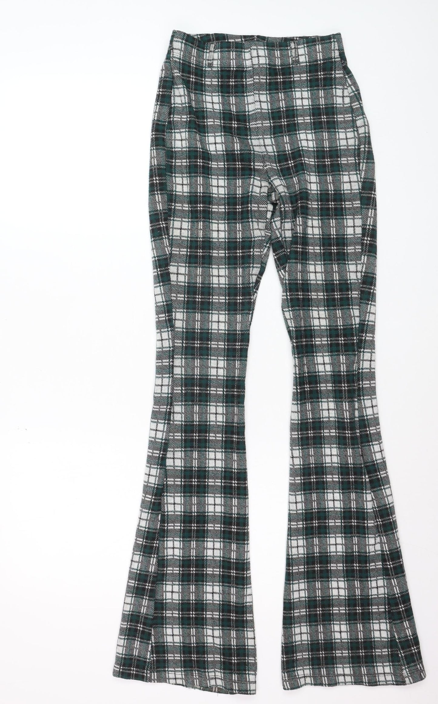 Stradivarius Women's Green Plaid Flared Trousers Size M