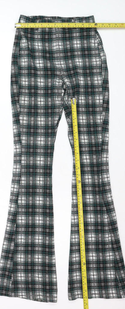 Stradivarius Women's Green Plaid Flared Trousers Size M