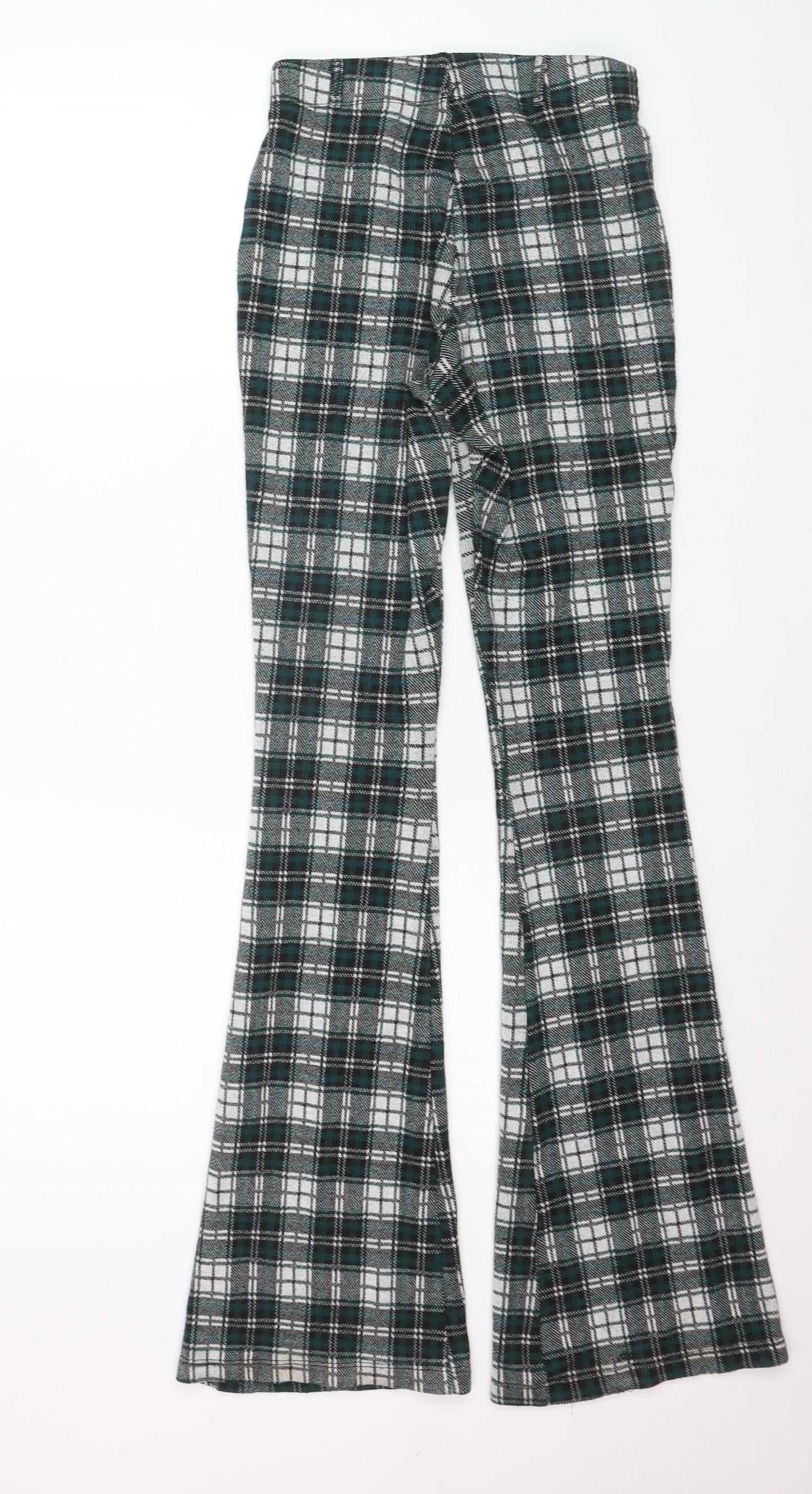 Stradivarius Women's Green Plaid Flared Trousers Size M