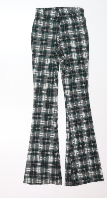 Stradivarius Women's Green Plaid Flared Trousers Size M