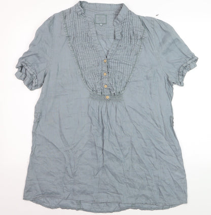 RJR Women Grey Linen Short Sleeve Tunic Blouse Size 18
