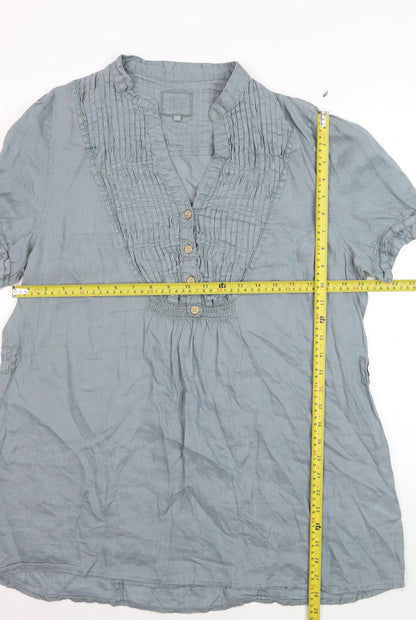 RJR Women Grey Linen Short Sleeve Tunic Blouse Size 18