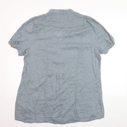 RJR Women Grey Linen Short Sleeve Tunic Blouse Size 18