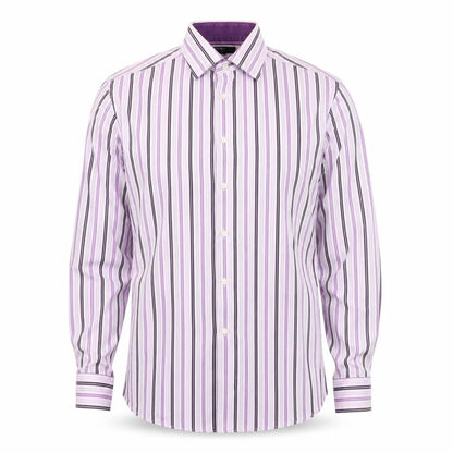Marks & Spencer Autograph Men's Purple Striped Cotton Long Sleeve Shirt 15.5 Regular Fit