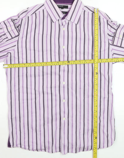 Marks and Spencer Autograph Men's Purple Striped Cotton Long Sleeve Shirt 15.5 Regular Fit