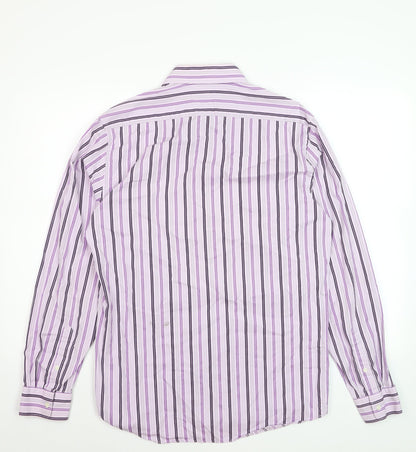 Marks and Spencer Autograph Men's Purple Striped Cotton Long Sleeve Shirt 15.5 Regular Fit