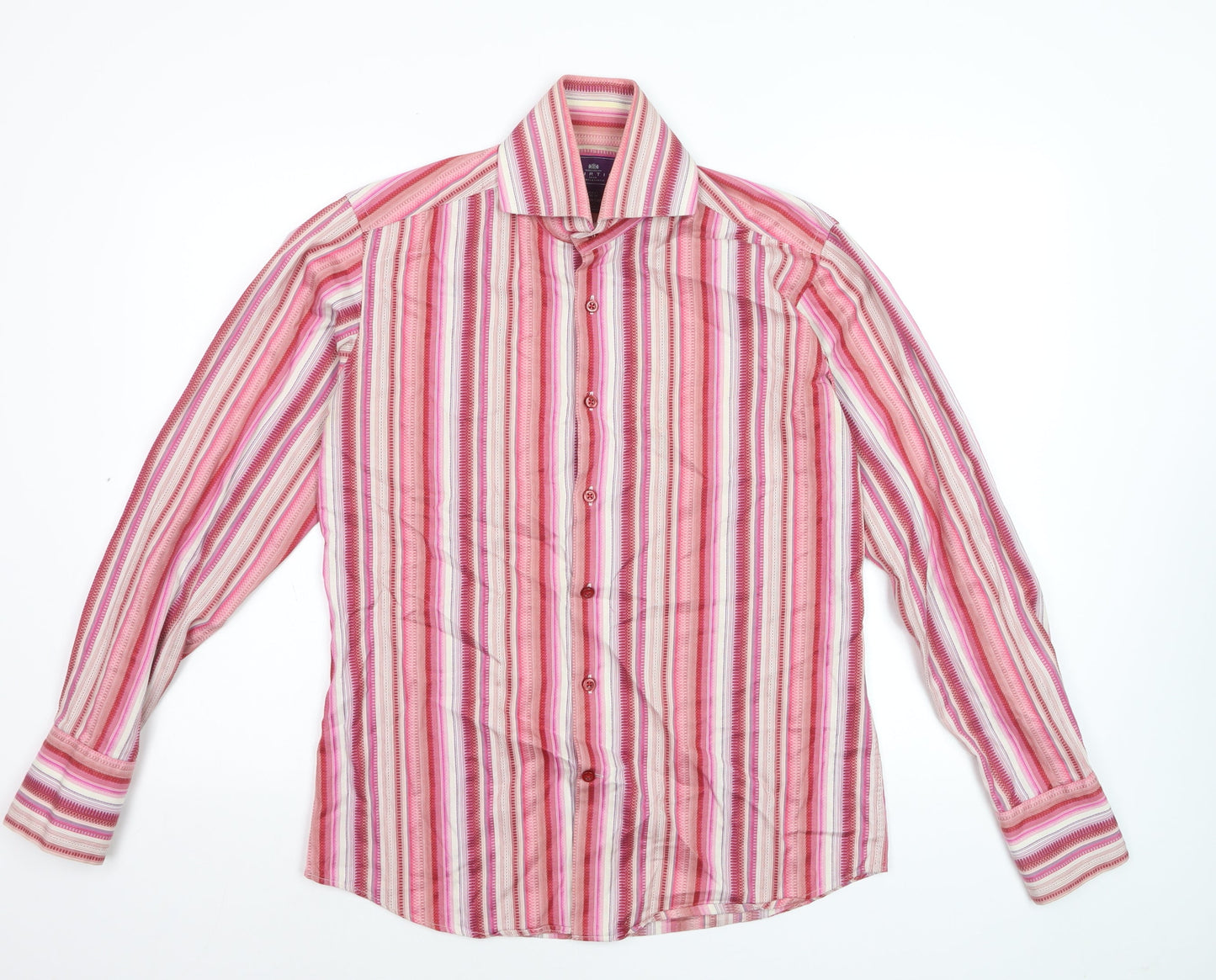 Hawes & Curtis Men's Pink Striped Slim Fit Cotton Long Sleeve Shirt S