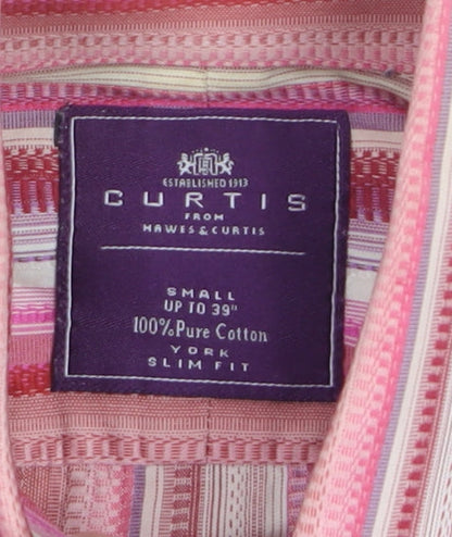 Hawes & Curtis Men's Pink Striped Slim Fit Cotton Long Sleeve Shirt S