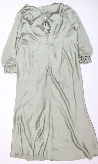 ASOS DESIGN Women’s Green Satin Midi Wrap Dress Size 20 Maternity