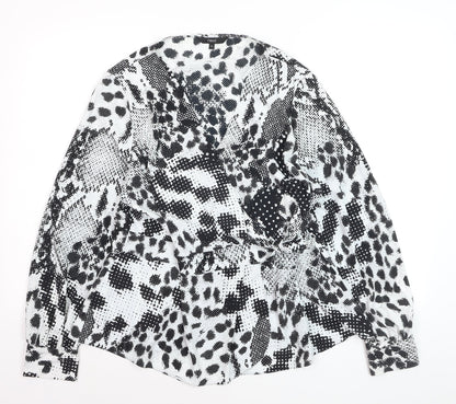 Next Womens Black Animal Print V-Neck Wrap Blouse Size 16