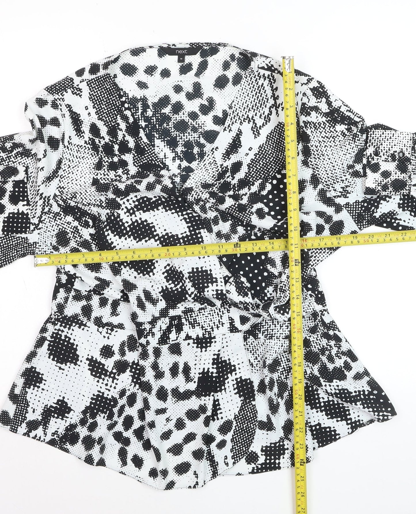 Next Womens Black Animal Print V-Neck Wrap Blouse Size 16