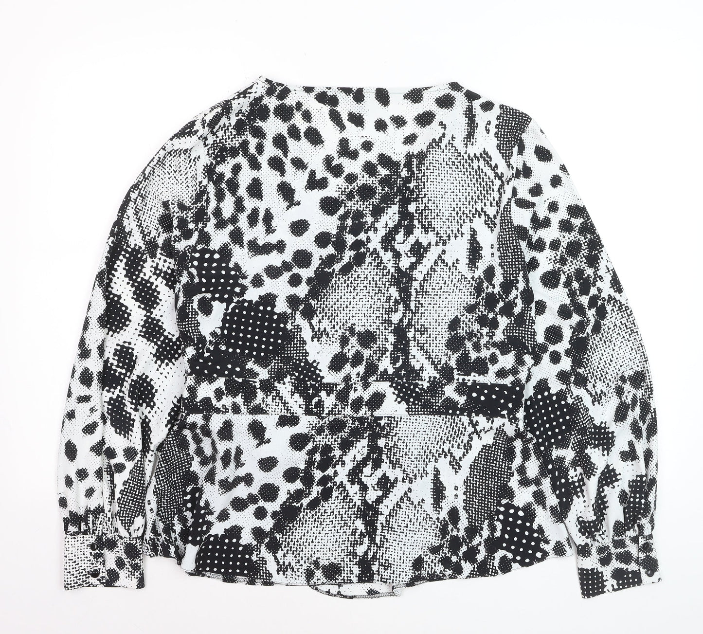 Next Womens Black Animal Print V-Neck Wrap Blouse Size 16
