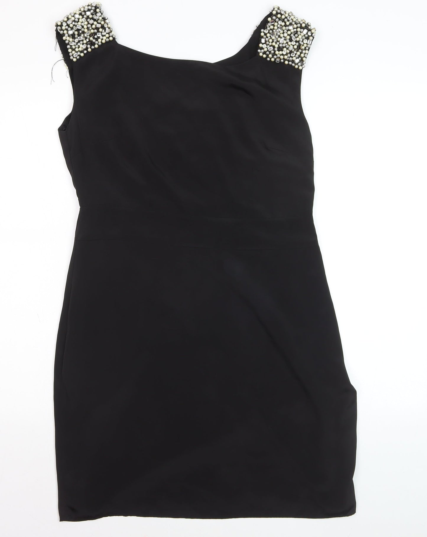 Oasis Women Black Size 12 Beaded Sheath Party Dress