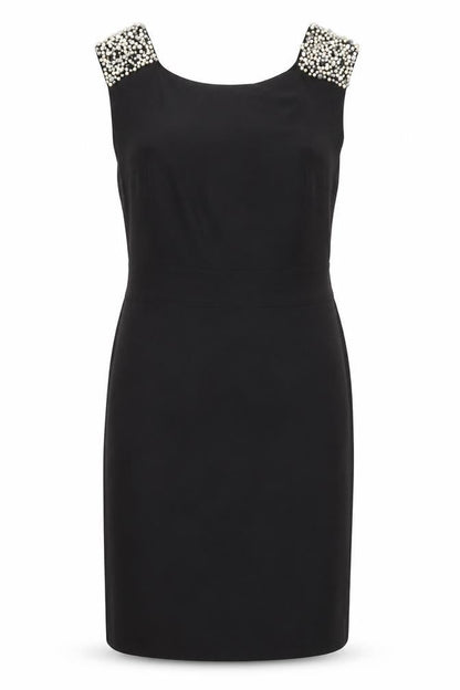 Oasis Women Black Size 12 Beaded Sheath Party Dress