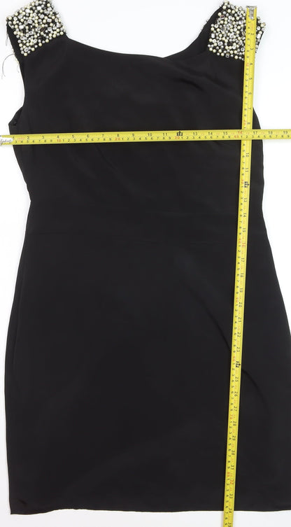 Oasis Women Black Size 12 Beaded Sheath Party Dress