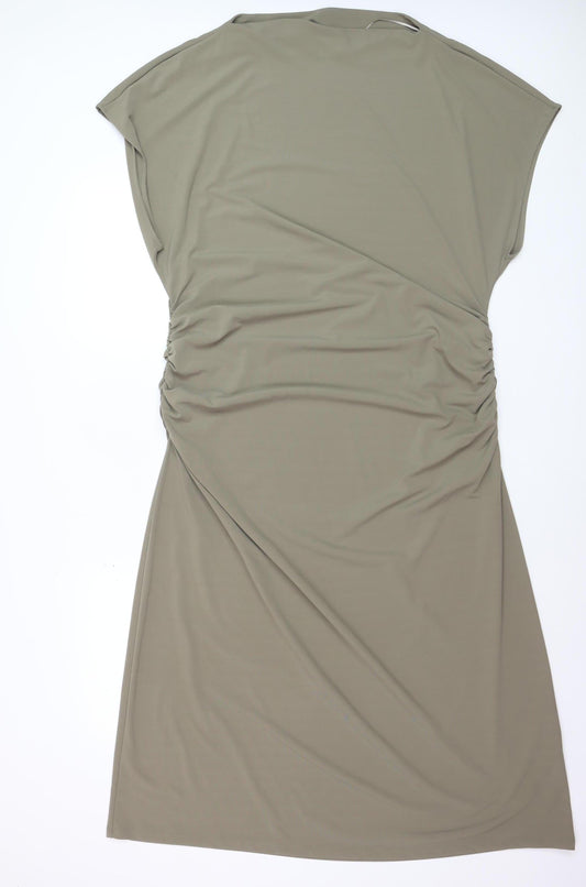 Marks and Spencer Women Beige Size 18 Ruched Sheath Knee Length Dress