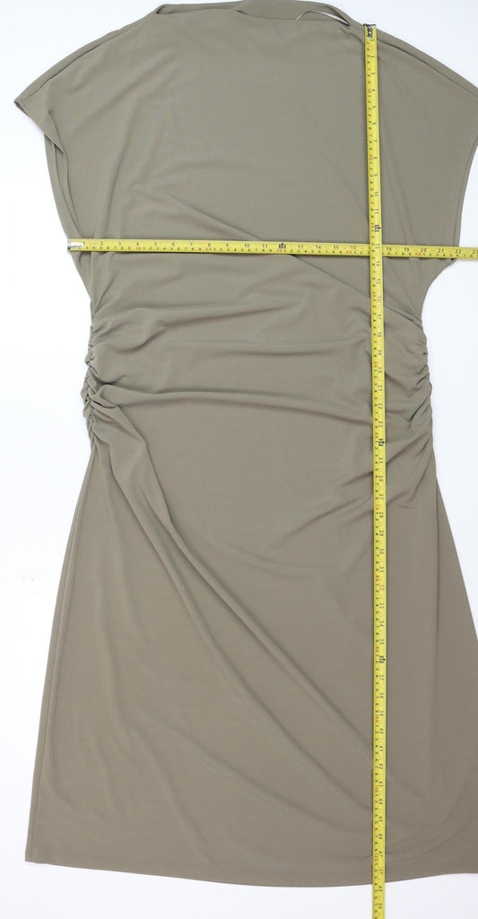 Marks and Spencer Women Beige Size 18 Ruched Sheath Knee Length Dress