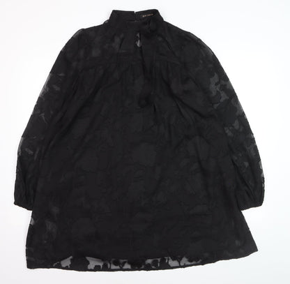 QED London Women Black S Sheer Floral High Neck Shift Dress