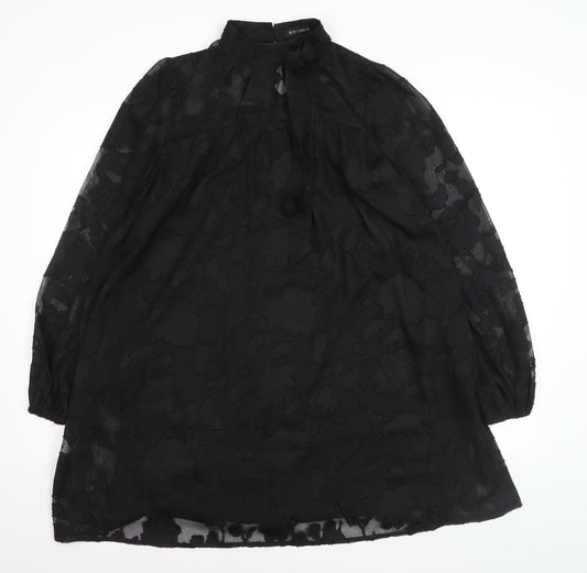 QED London Women Black S Sheer Floral High Neck Shift Dress