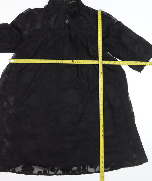 QED London Women Black S Sheer Floral High Neck Shift Dress