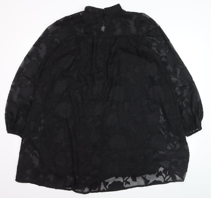 QED London Women Black S Sheer Floral High Neck Shift Dress