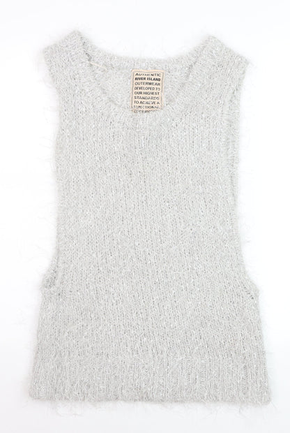 River Island Women Grey Mohair Blend Sleeveless Knit Vest Size 8
