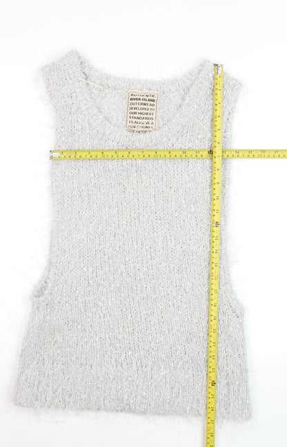 River Island Women Grey Mohair Blend Sleeveless Knit Vest Size 8