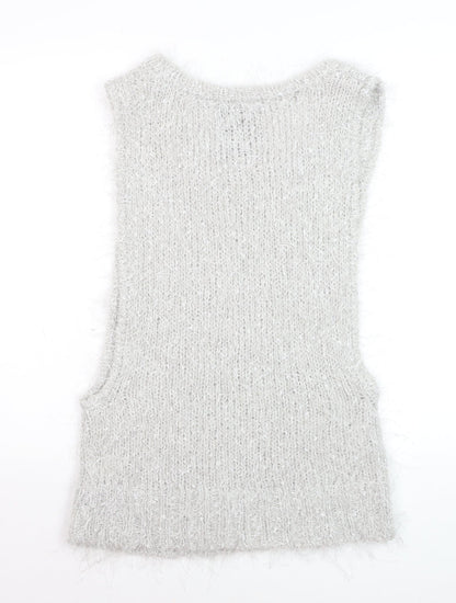 River Island Women Grey Mohair Blend Sleeveless Knit Vest Size 8