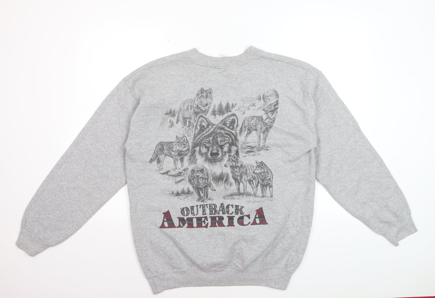 Gildan Men's Grey Outback America Wolf Graphic Pullover Sweatshirt M