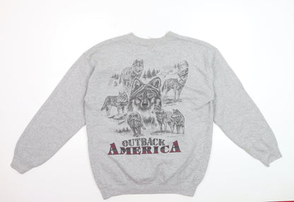 Gildan Men's Grey Outback America Wolf Graphic Pullover Sweatshirt M