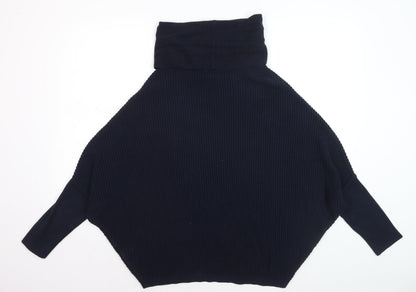 Dorothy Perkins Women's Blue Roll Neck Ribbed Knit Jumper Size 10