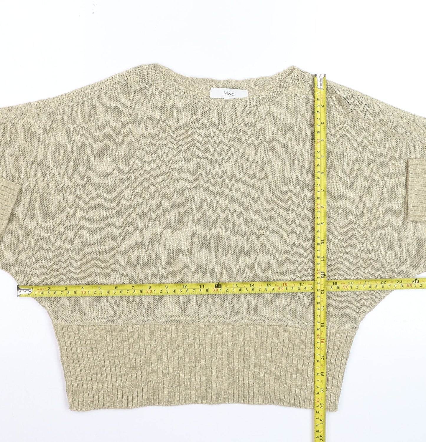 Marks and Spencer Women Beige M Relaxed Knit Pullover Jumper
