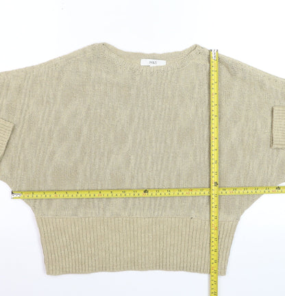 Marks and Spencer Women Beige M Relaxed Knit Pullover Jumper