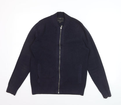 Marks and Spencer Men’s Blue Cotton Blend Full Zip Jumper Size M