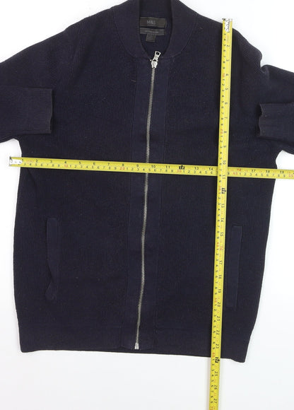 Marks and Spencer Men’s Blue Cotton Blend Full Zip Jumper Size M