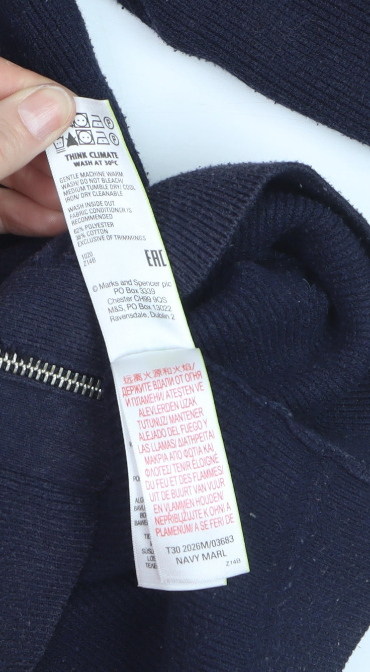 Marks and Spencer Men’s Blue Cotton Blend Full Zip Jumper Size M