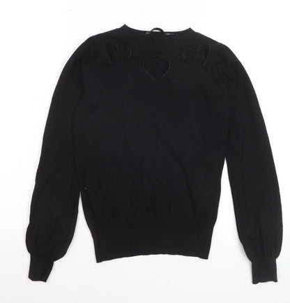 Oasis Women's Black XS Heart Cutout Crew Neck Knit Jumper