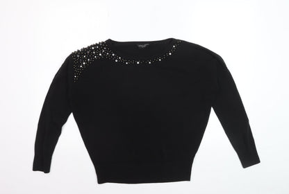 Dorothy Perkins Women's Black Beaded Crew Neck Jumper Size 10