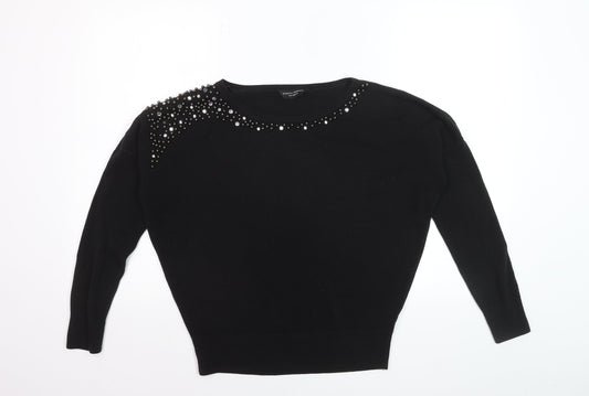 Dorothy Perkins Women's Black Beaded Crew Neck Jumper Size 10