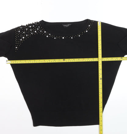 Dorothy Perkins Women's Black Beaded Crew Neck Jumper Size 10