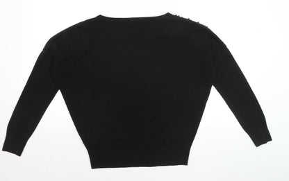 Dorothy Perkins Women's Black Beaded Crew Neck Jumper Size 10