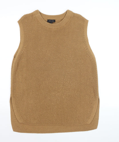 New Look Women Beige Knit Sleeveless Vest Jumper Size M