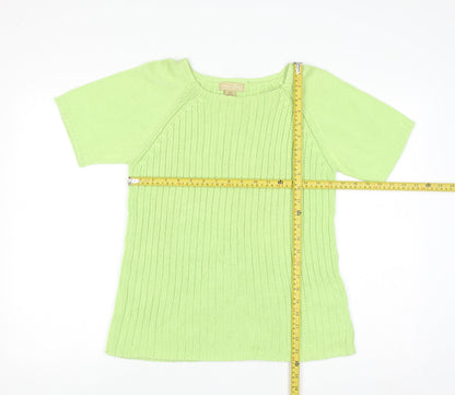 Cotton Ginny Women Green L Knit Short Sleeve Pullover Jumper
